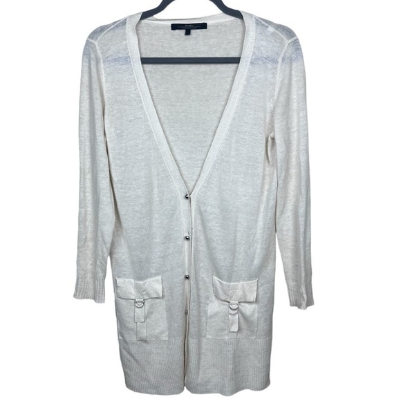 MaxMara Weekend Button Front Cardigan Sweater M Ivory Lightweight - Picture 1 of 8
